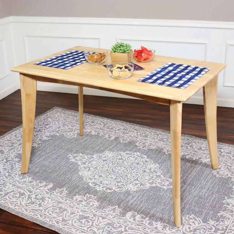 Natural Rubberwood Mid-Century Modern Rectangular Dining Table