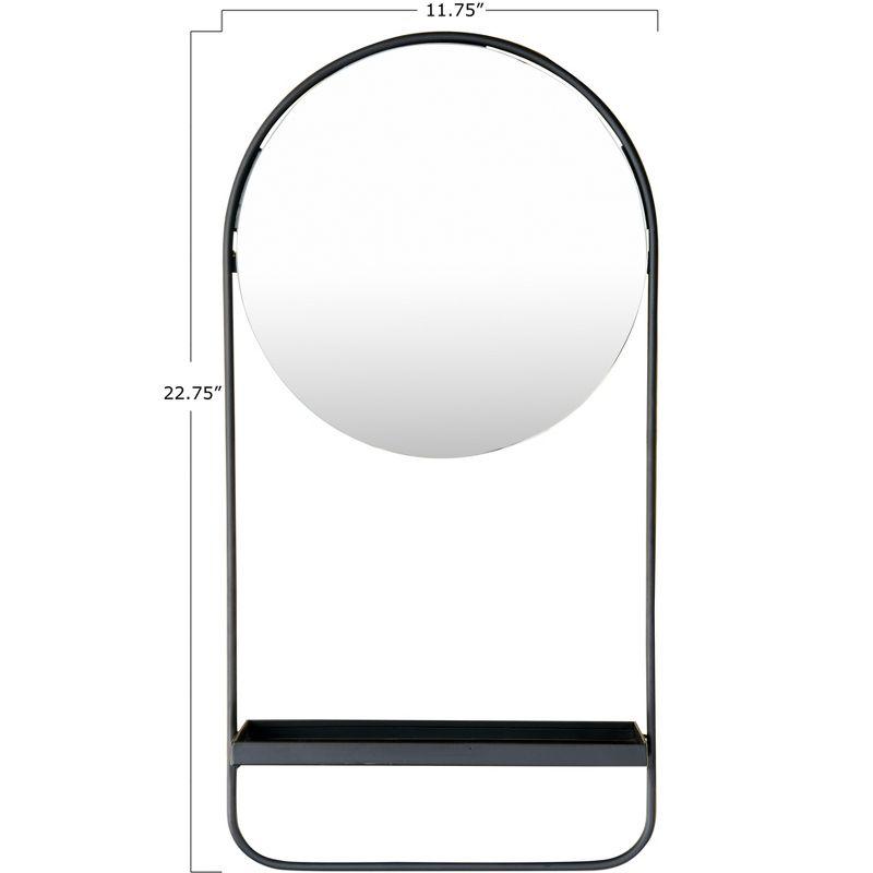 Storied Home Round Floating Metal Framed Wall Mirror with Shelf, Black