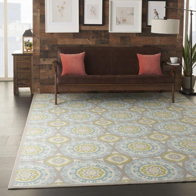 Blue Rectangular Flat Woven Synthetic Medallion Rug