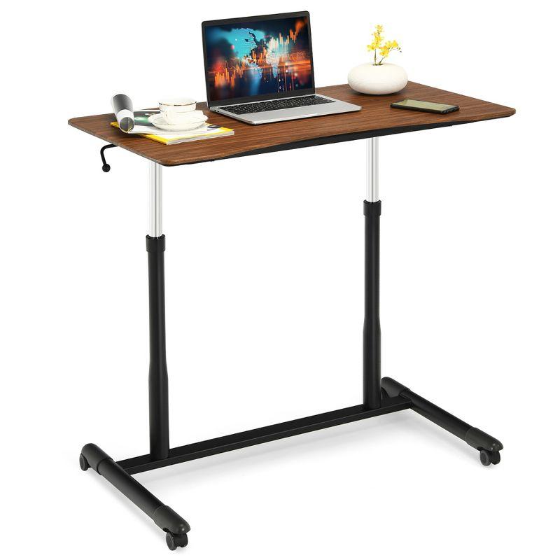 Costway Height Adjustable Computer Desk Sit Stand Rolling Notebook Table Brown