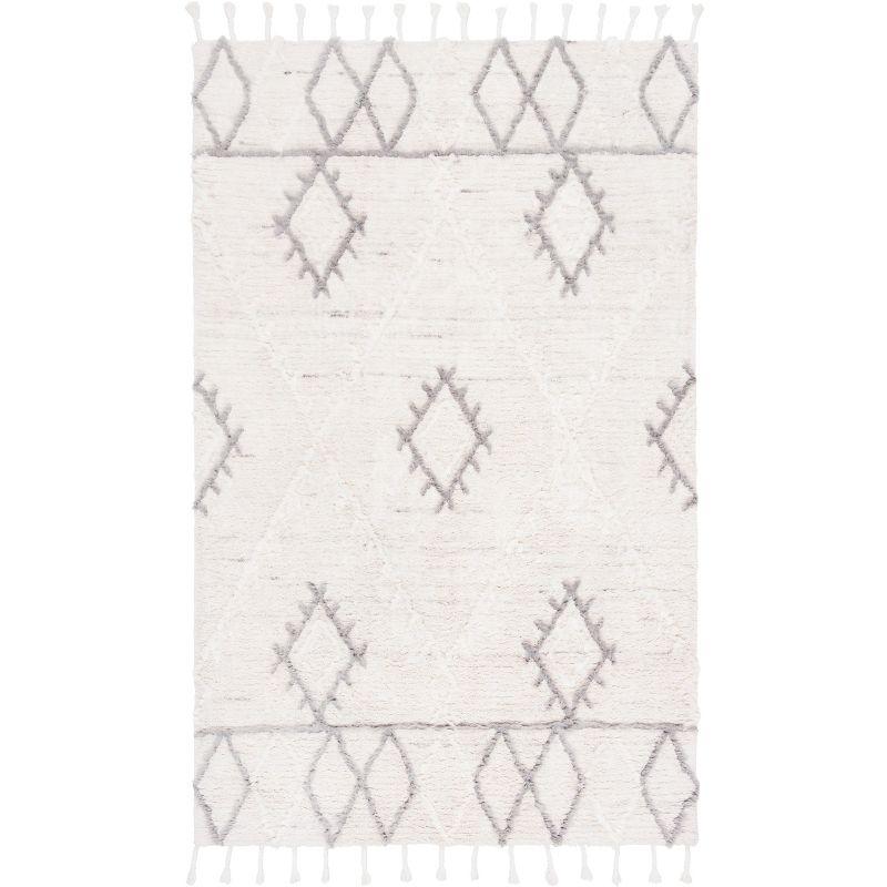 Ivory and Gray Hand-Tufted Wool Shag Rug 6' x 9'