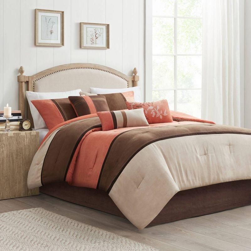 California King Coral and Brown Microfiber Comforter Set