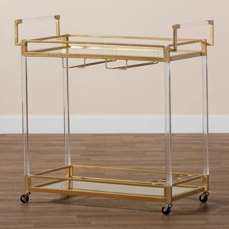 Savannah Metal and Glass Wine Cart Gold/Clear - Baxton Studio