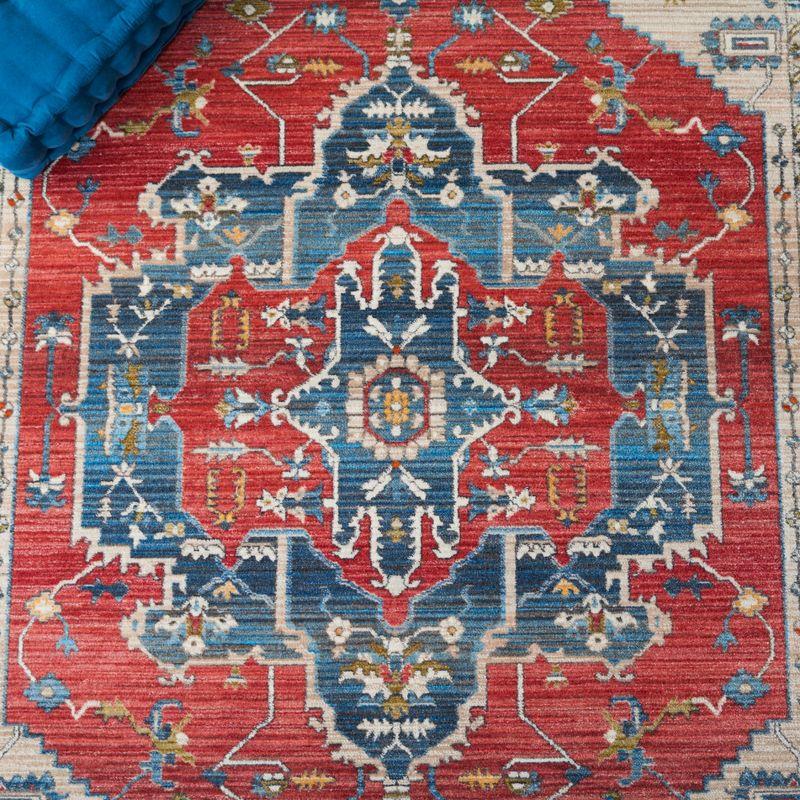 Red and Blue Floral Motif Rectangular Area Rug 5' x 7'