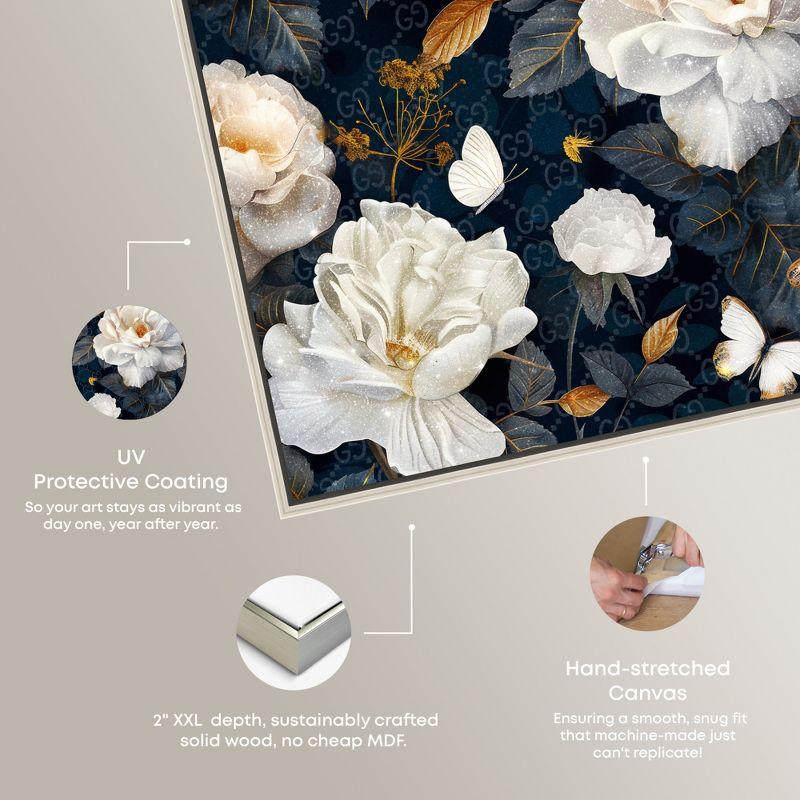 Art Remedy Navy Elegance Floral Elegant realistic Floral Wall Art, 54" x 36", Silver Frame