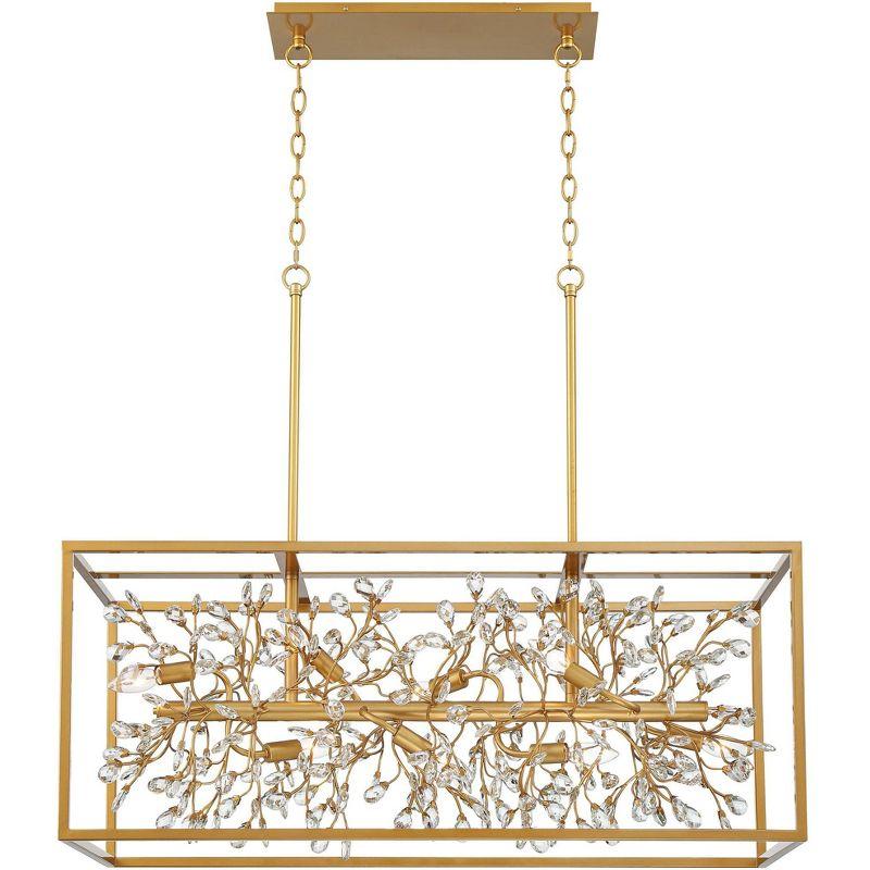 Possini Euro Design Gold Linear Island Pendant Chandelier 38 1/2" Wide Modern Clear Crystal 8-Light Fixture for Dining Room House