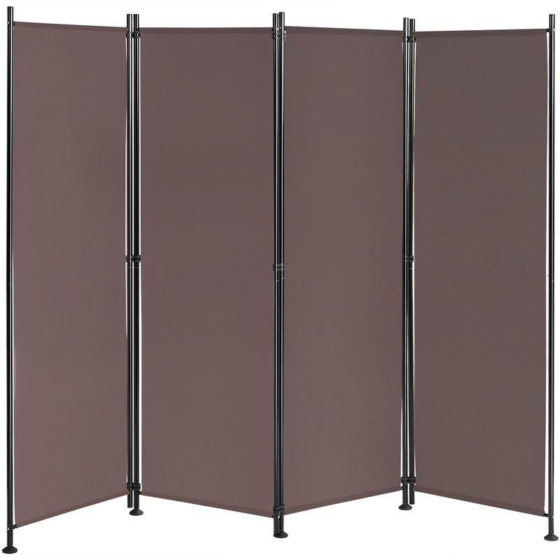 Costway 4-Panel Room Divider Folding Privacy Screen w/Steel Frame Decoration Brown