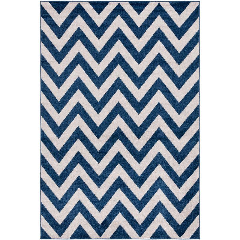 Navy and Beige Chevron Pattern Rectangular Rug