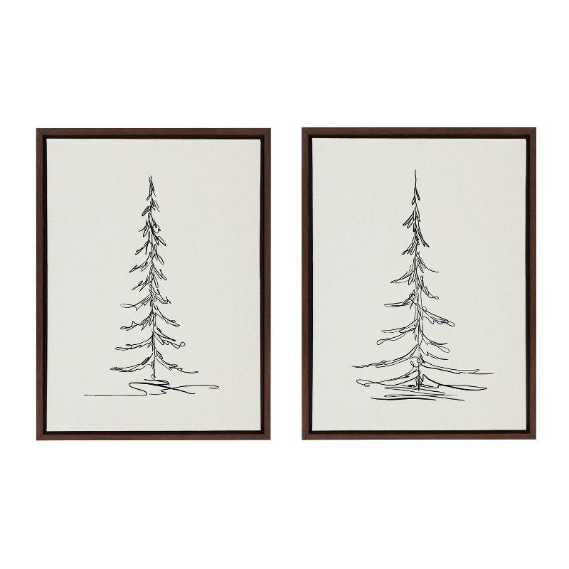 (Set of 2) 18" x 24" Sylvie Minimalist Evergreen Trees Sketch Framed Canvas Set Brown - Kate & Laurel All Things Decor: Modern Wall Decor