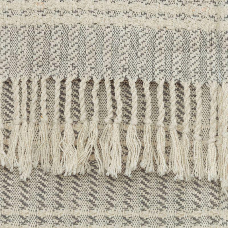 Gray and White Cotton Striped Throw Blanket with Tassels