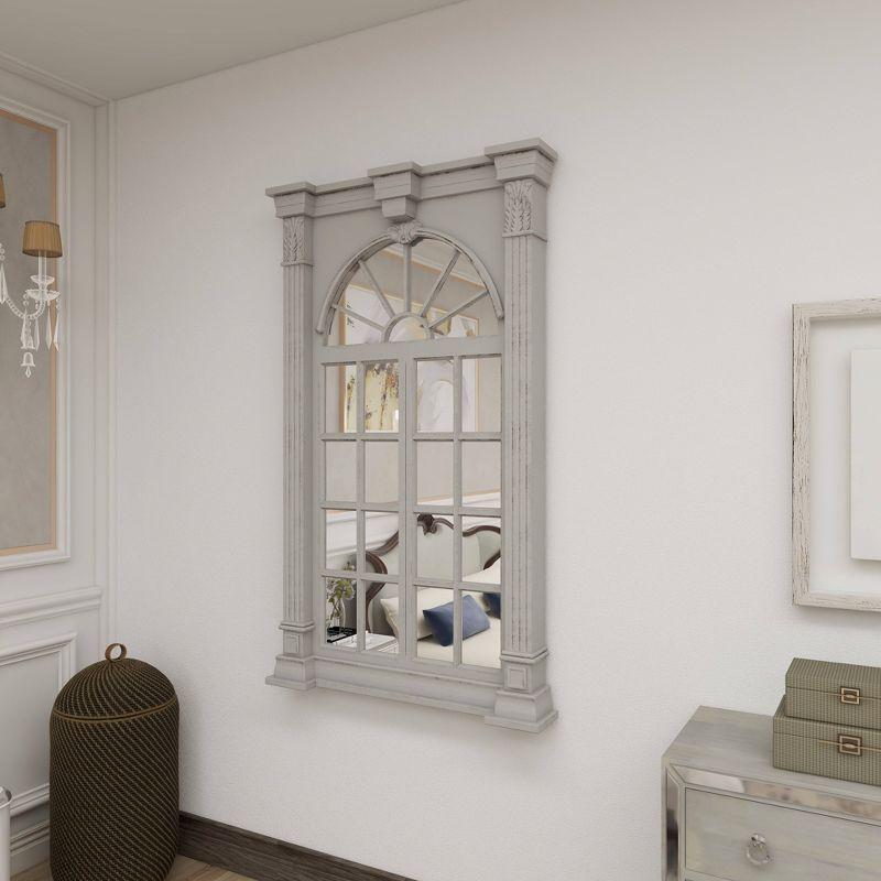 Wood Window Panes Inspired Wall Mirror with Arched Top and Distressing Cream - Olivia & May: Vintage Style, No Assembly Required