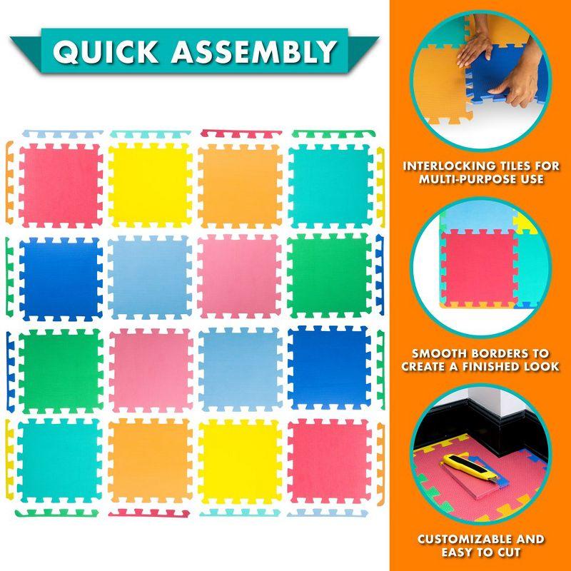 Prosource Kids Solid Floor Play Mat 3/8-in, 16 Sq Ft - 16 Tiles, Assorted