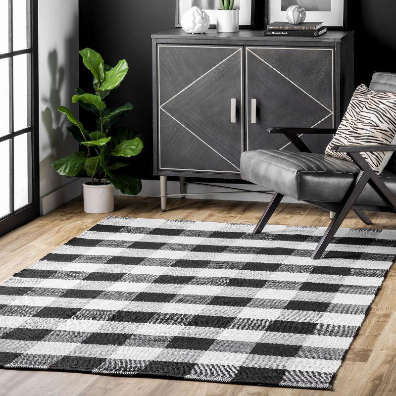 Black and White Buffalo Plaid Cotton 10' x 14' Area Rug