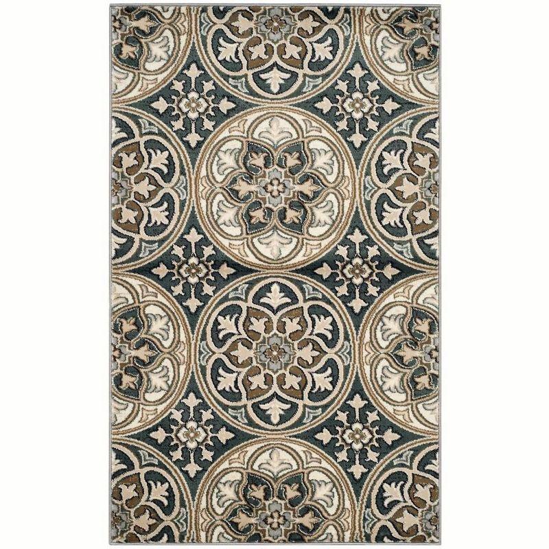 Elegant Slate Blue & Beige Synthetic 3'3" x 5'3" Reversible Area Rug