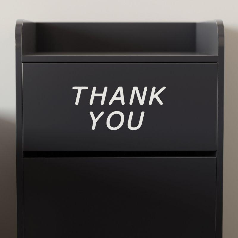 Black Wood Tray Top Trash Receptacle with Thank You Text