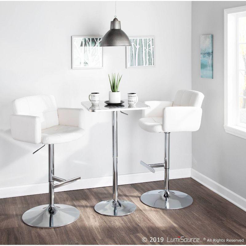 Adjustable White Faux Leather Swivel Bar Stool with Metal Base