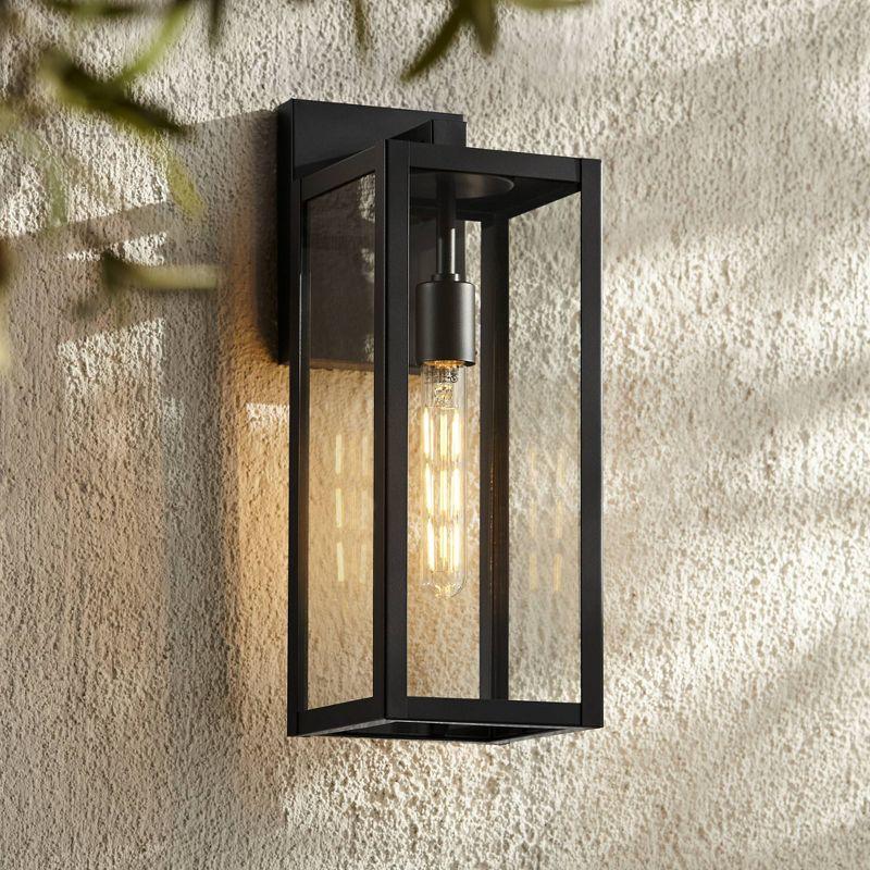 John Timberland Titan Modern Outdoor Wall Light Fixtures Set of 2 Mystic Black Rectangular Frame 17" Clear Glass for Post Exterior Barn