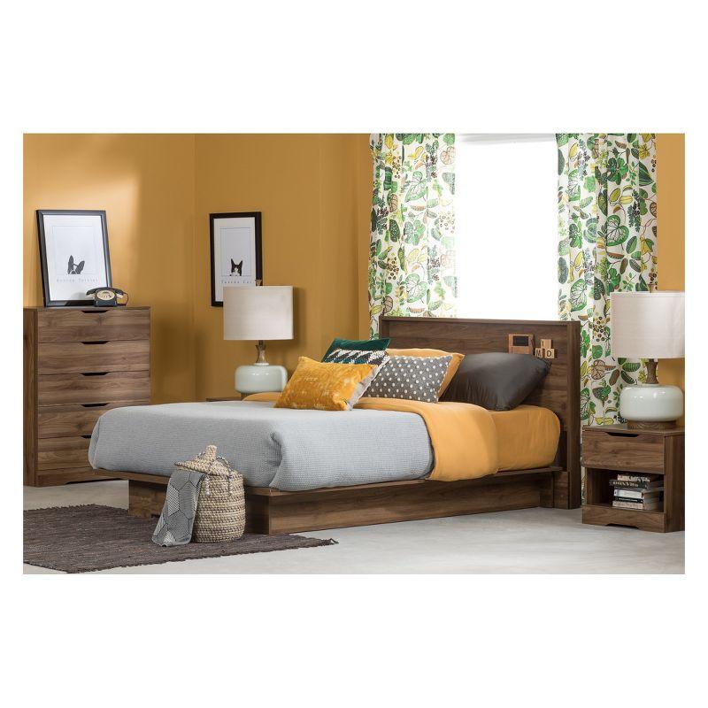 Sleek Holland Queen Platform Bed with Storage Drawer in Natural Walnut