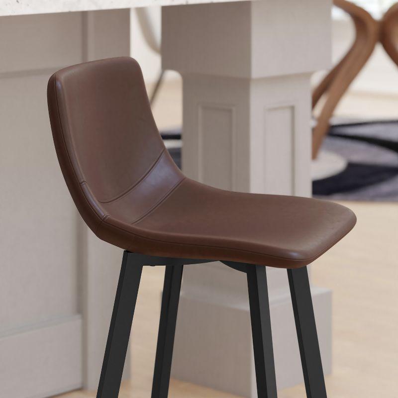 Set of Two Chocolate Brown Faux Leather Upholstered Counter Stools with Matte Black Metal Frames