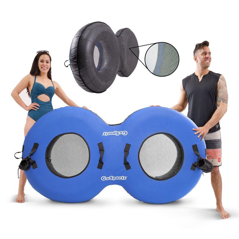 GoSports Heavy-Duty 2 Person Floating River Tube with Premium Canvas Cover-Commercial Grade Double River Tube-Blue