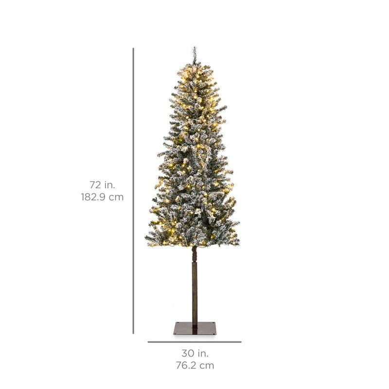 Best Choice Products Pre-Lit Snow Flocked Pencil Alpine Christmas Tree Holiday Decoration w/ LED Lights, Stand