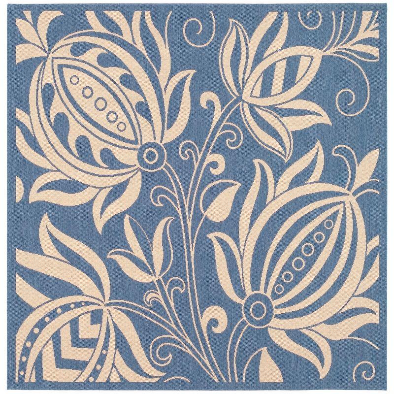 Courtyard CY2961 Power Loomed Indoor and Outdoor Area Rug - Blue/Natural - 7'10"x7'10" - Safavieh