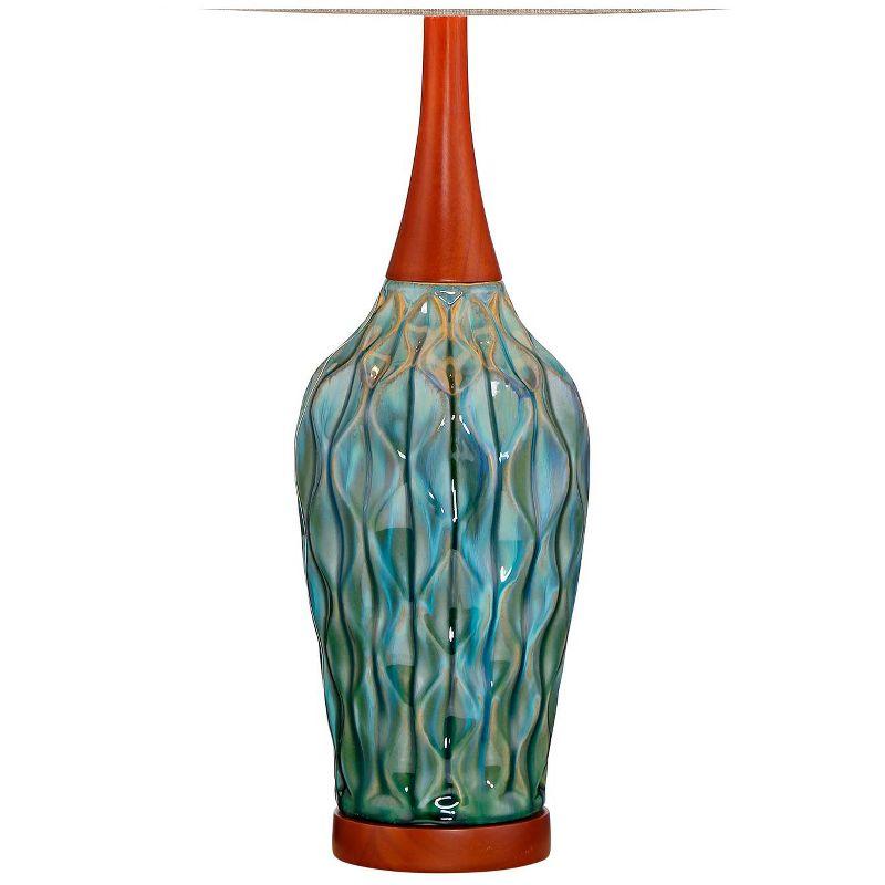 360 Lighting Rocco Modern Mid Century Table Lamps 30" Tall Set of 2 Blue Teal Glaze Ceramic Linen Drum Shade for Bedroom Living Room Nightstand Home