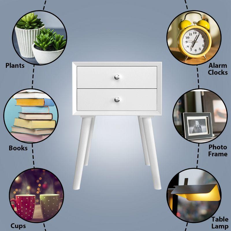 Costway End Table W/Drawers and Storage Wooden Mid-Century Accent Side Table Multipurpose for Bedroom Living Room Home Furniture Nightstand-White