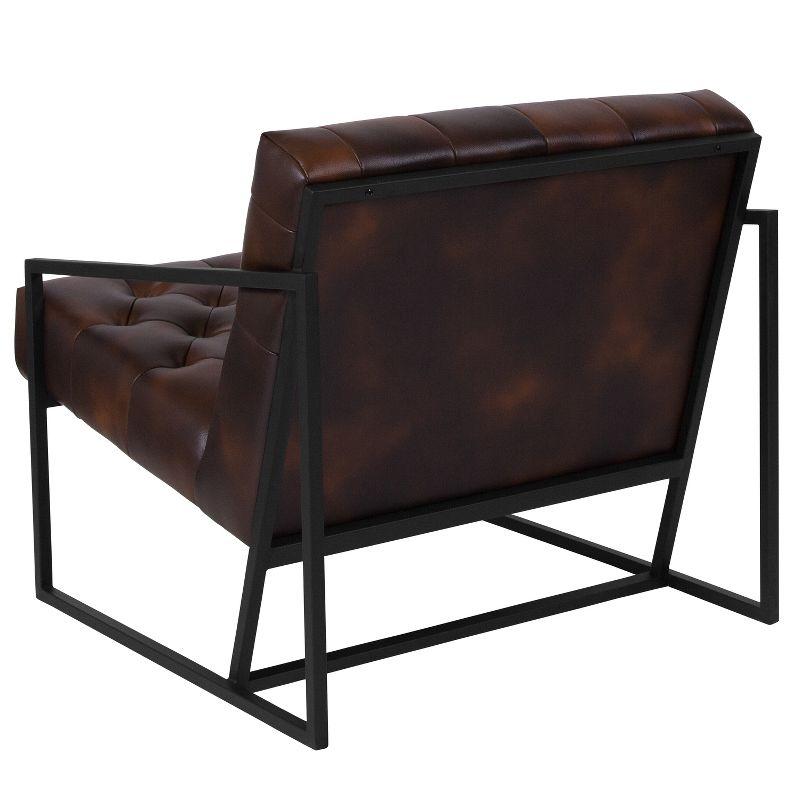 Merrick Lane Bomber Jacket Faux Leather Modern Lounge Chair With Tufted Seating and Black Metal Frame