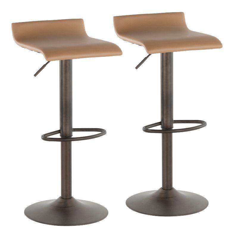 LumiSource Set of 2 Ale Industrial Adjustable Barstools Antique/Camel:: Swivel Seat, Metal Base, Faux Leather Upholstery