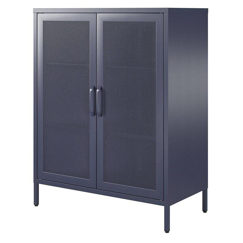 Navy Metal Mesh 2-Door Adjustable Shelving Accent Cabinet