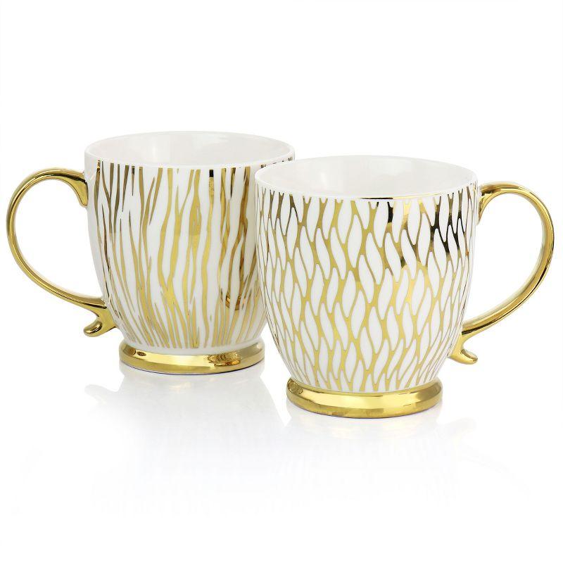 Gibson Home Gold Finch 4 Piece 16.7oz Electroplated Fine Ceramic Mug Set in Gold