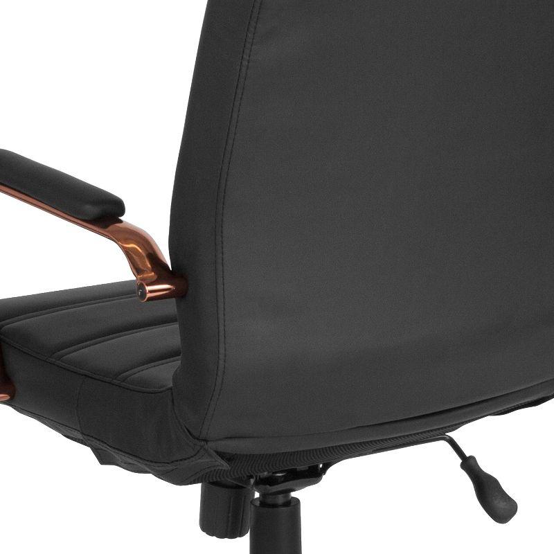 Mid-Back Black LeatherSoft Executive Swivel Chair with Rose Gold Metal Frame