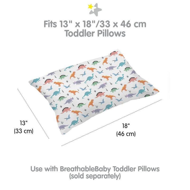 BreathableBaby Cotton Percale Pillowcase, For 13" x 18"/33 x 46 cm Toddler Pillow, Dinosaurs (2-Pack)
