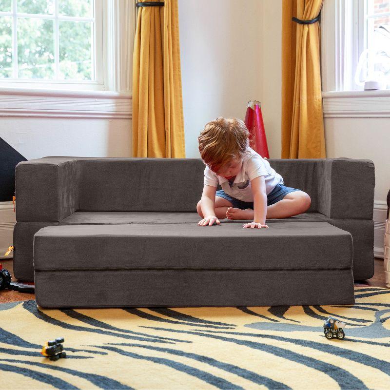 Jaxx Zipline Kids Sofa & Large Ottoman, 3 in 1 Fold Out Sofa, Big Kids Edition, Charcoal