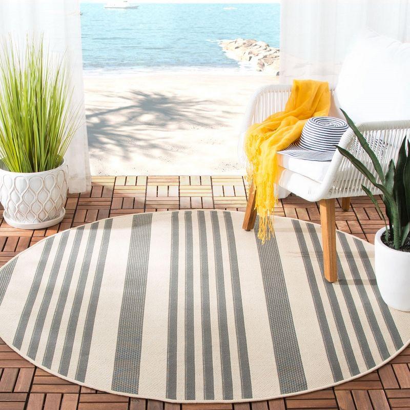 Reversible Gray Stripe Synthetic 59" Round Area Rug