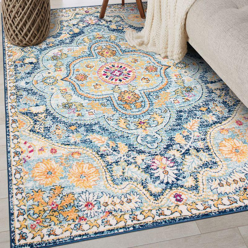 World Rug Gallery Distressed Vintage Bohemian Navy 5' x 7' Area Rug:  Medallion Pattern,  Pet Friendly,  Stain-Resistant,  Low Pile