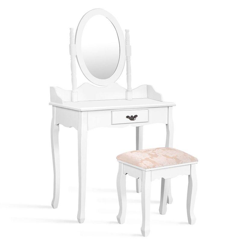 White Wood Vanity Makeup Dressing Table with Mirror and Stool