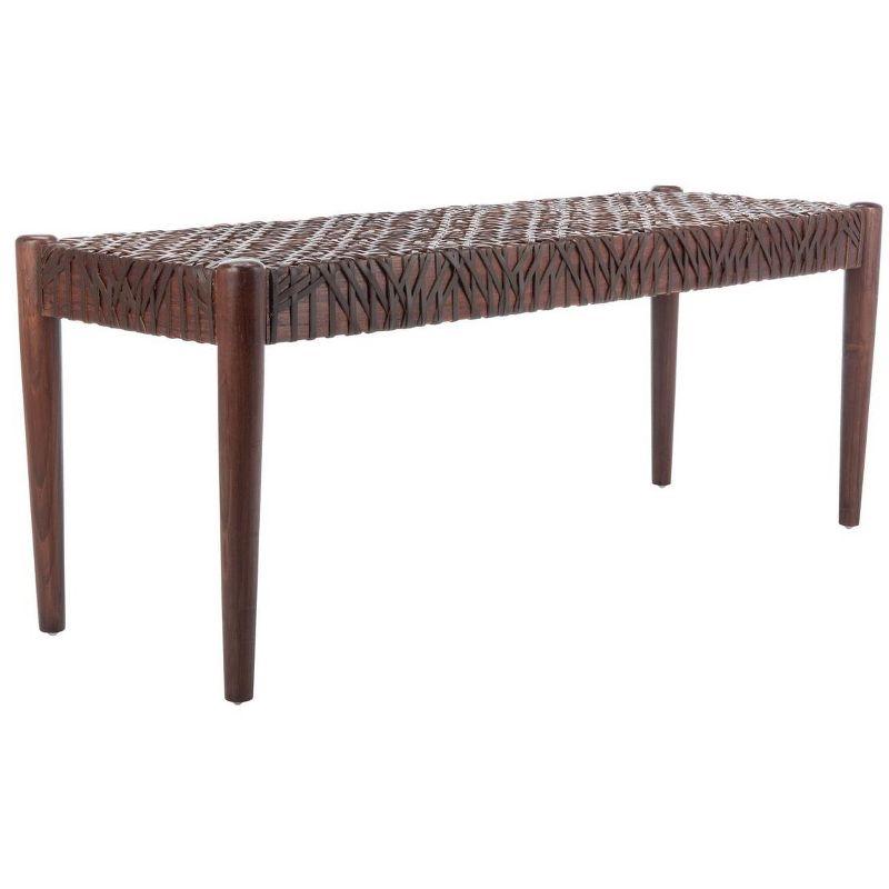 Transitional Brown Cowhide Leather Weave 47" Bench