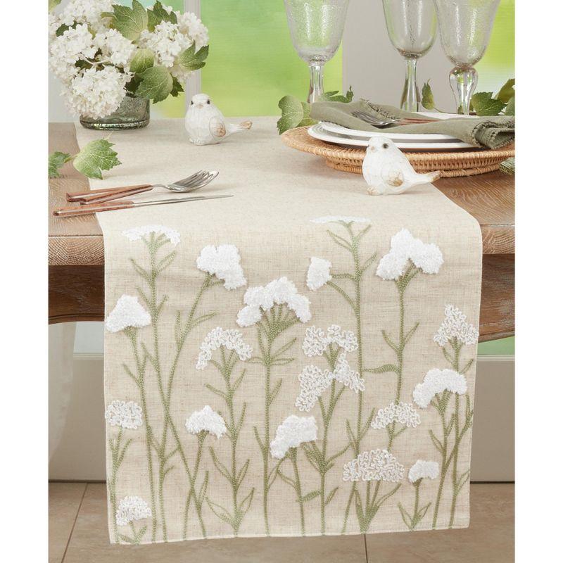 Natural Embroidered Floral Design Table Runner, 16" x 70"