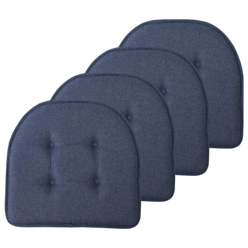 Solid Color U Shaped Memory Foam 17" x 16" Chair Cushions, Denim, 4 Pack