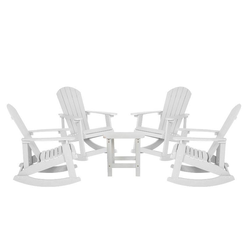 Beachcrest Home™ Longmire Set of 4 Poly Resin Adirondack Rocking Chairs with 1 Side Table