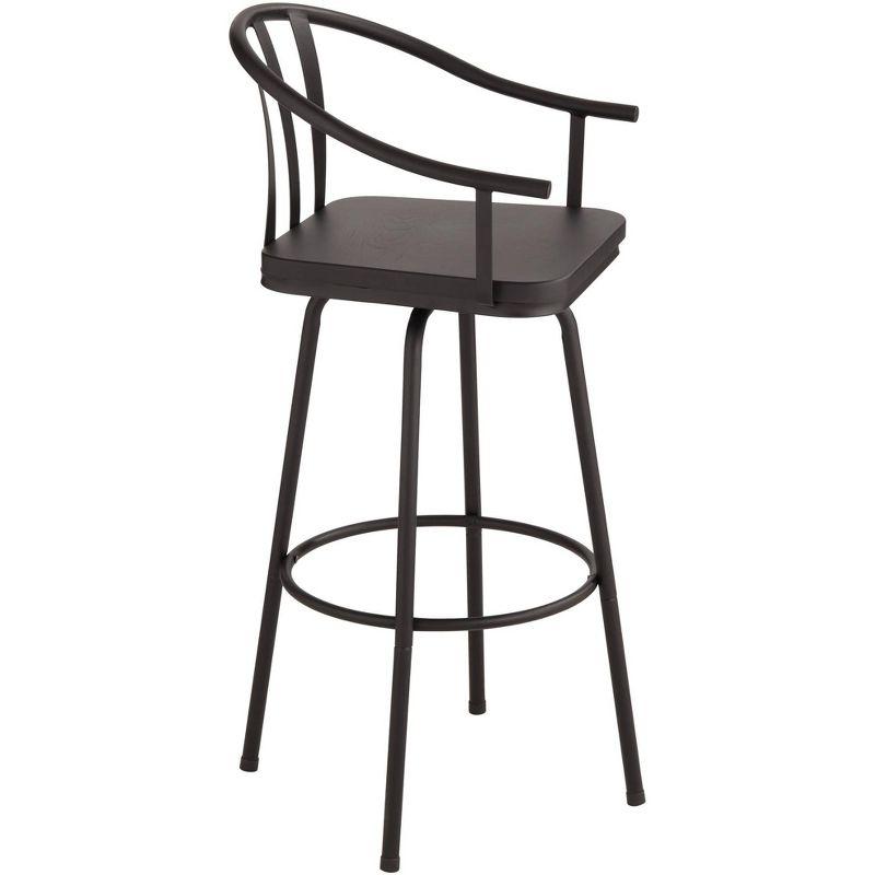 Elm Lane Lael Black Swivel Bar Stool 25 3/8" High Modern Industrial Wood Seat Curved Arm with Backrest Footrest for Kitchen Counter Height Island Home