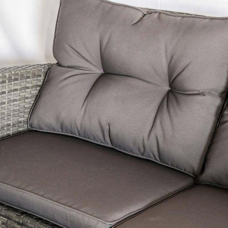 Outsunnny 4 Piece Patio Furniture Set, Outdoor Wicker Loveseat Sofa & Chairs, with 2-Tier Coffee Table & Tufted Cushions, Carbonized