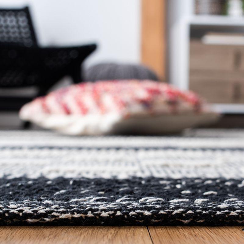 Black and Ivory Striped Kilim Handwoven Wool Cotton Area Rug