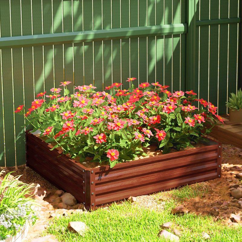 Outsunny 4' x 4' x 1' Galvanized Raised Garden Bed, Planter Raised Bed with Steel Frame for Vegetables, Flowers, Plants and Herbs, Natural Wood