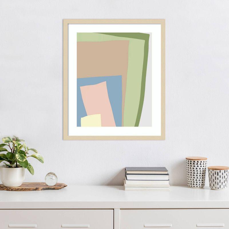 Muted Multicolor Abstract Blocks 21"x25" Wood Framed Wall Art