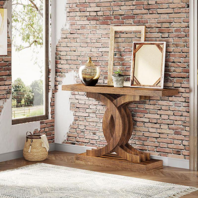 Tribesigns Modern 39-inch Console Tables, Farmhouse Entryway Table with Geometric Base, Wooden Narrow Hallway Table/Sofa Table for Living Room, Brown
