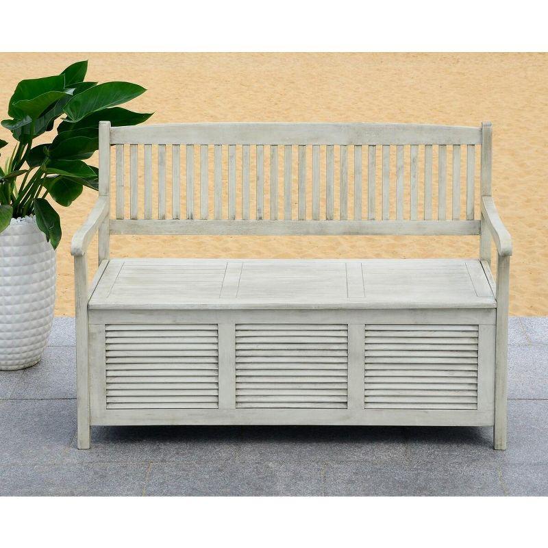 Distressed White Acacia Outdoor Storage Bench