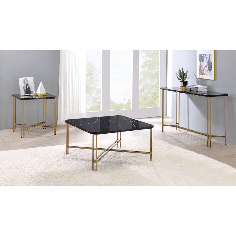 Daxton Black Faux Marble Rectangular Sofa Table with Gold Metal Base